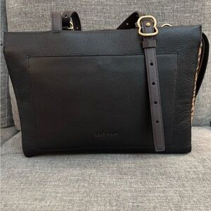Cole Haan GrandSeries Black Leather & Leopard Print Tote Bag